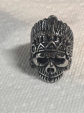 Stainless Steel Chief Skull Biker Ring